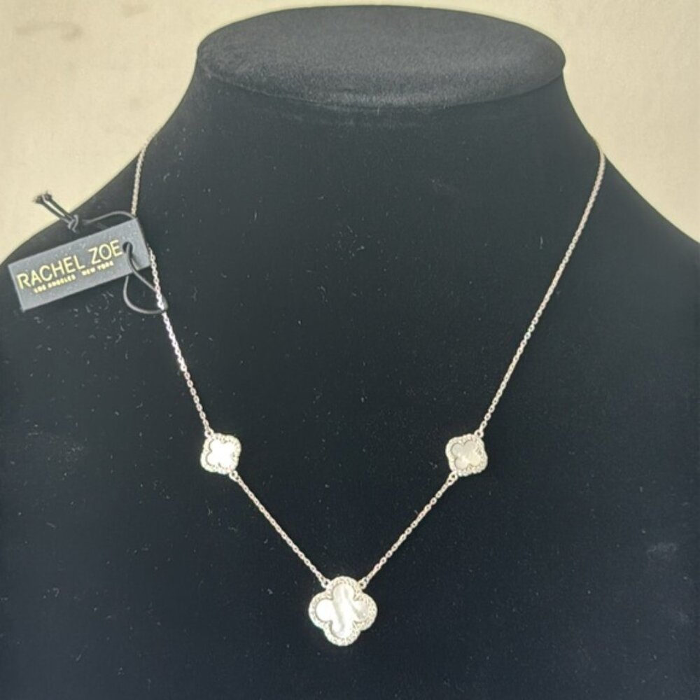 Rachel Zoe Sterling Silver 925 Necklace W 3 Mother Of Pearl Clovers - Picture 2 of 16